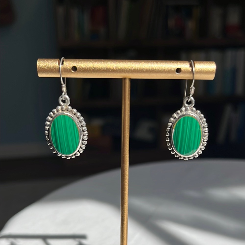 Malachite Sterling Silver Oval Earrings